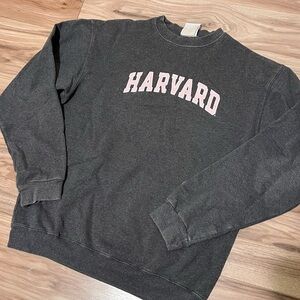 Champion Dark Gray Crewneck Sweater with Pink Harvard Logo